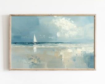 Sailboat Coastal Wall Art Digital Download | Nautical Ocean Print | Soft Blue Seascape Printable