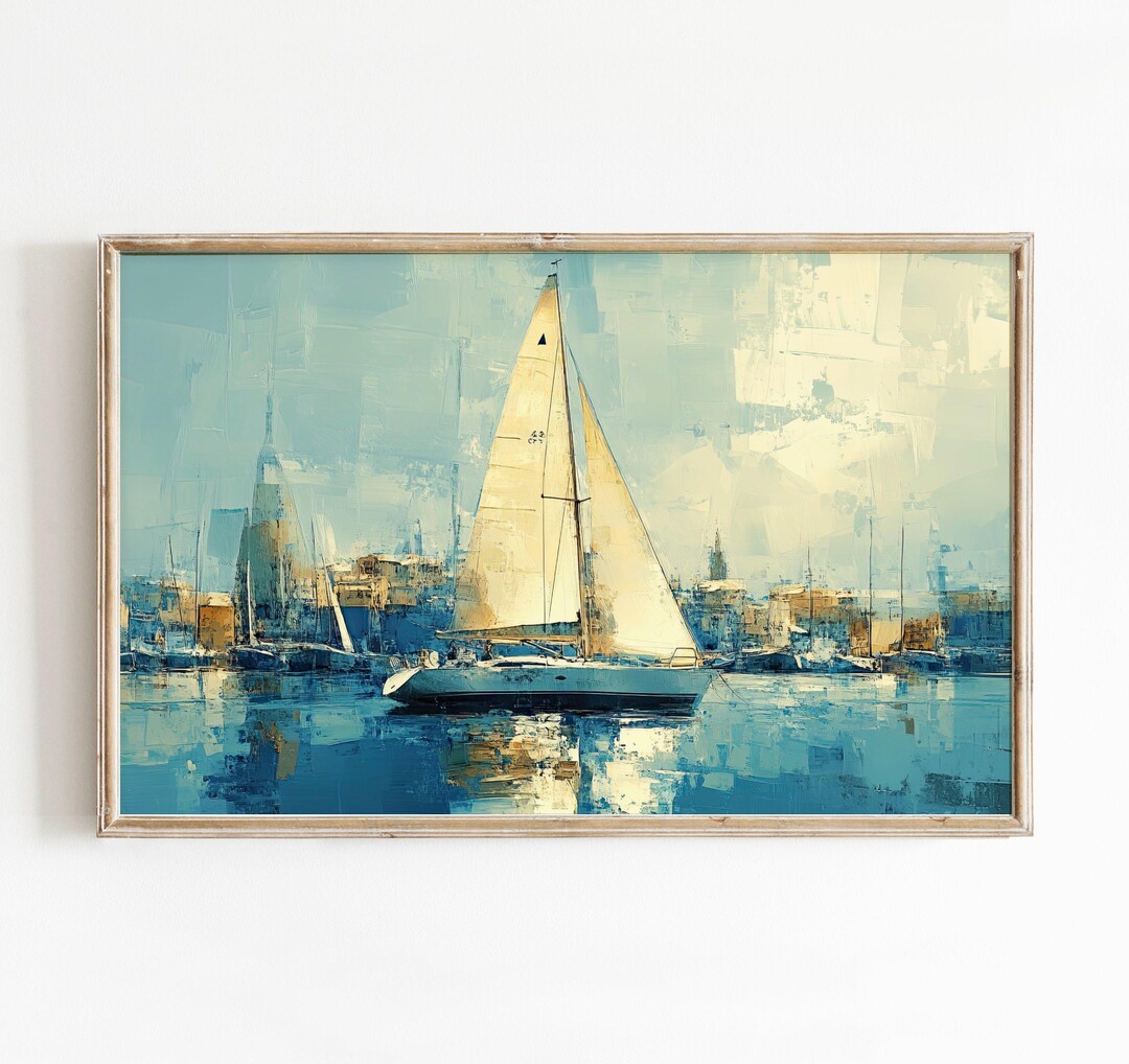 Sailboat Wall Art Digital Download | Coastal Oil Painting Print ...