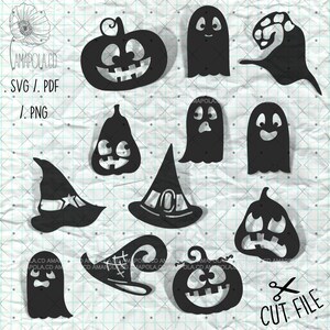Halloween SVG Cut File, Pumpkin PNG, Chapeaux de sorcières SVG, Fantômes .svg .pdf .png