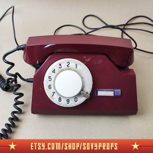 Vintage Rotary Phone | VEF Rotary Phone | Burgundy Red Phone | Old Rotary Phone | Circle Dial Rotary Phone | Vintage Landline Phone