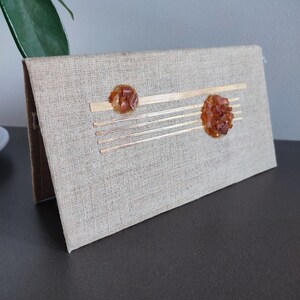 Vintage Letse ambachten | Linnen en Baltisch Amber Decor Cover | Sovjettijdperk Amber Note Covers | Gemaakt in USSR | Sovjet Collectible