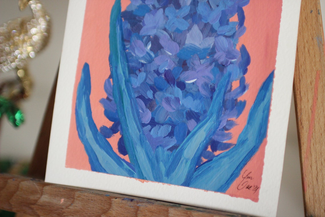 Hyacinth painting original acrylic 5 by 7 in 13 by 18 cm. Etsy