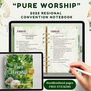 2025 JW Regional Convention digitaal notitieboek, Pure Worship Program GoodNotes Notability Samsung Notes pdf-notitieblok, JW Gifts, gratis stickers