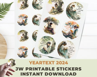 Yeartext Stickers for 2024 | Printable Year Text, JW gift for sisters, pioneer encouragement card, Digital download JW Supplies, Psalms 56:3