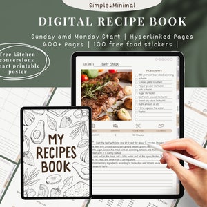 Digital recipe book for GoodNotes, digital iPad recipe journal, digital cookbook, digital meal planner, recipe book template, family recipes