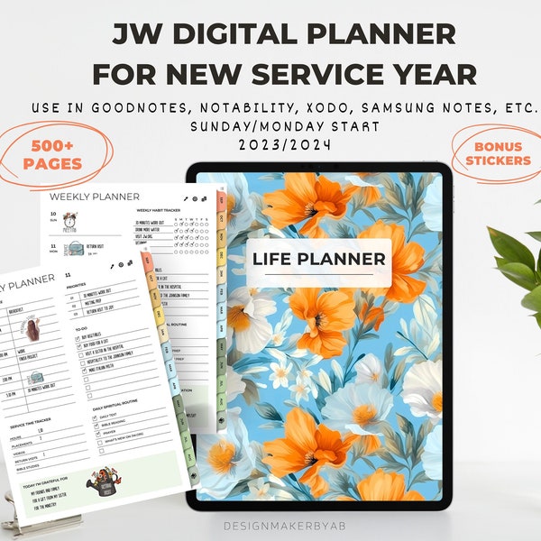 JW life customized planner for GoodNotes, meetings/service notes, planning on tablet, JW ministry digital planner, jw digital download