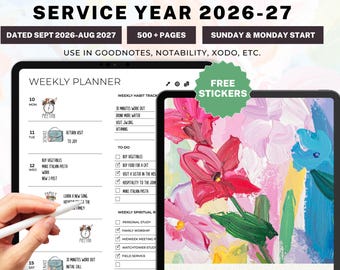 JW Digital Planner 2026-2027, Ministry Planner, Service Notebook PDF, GoodNotes, Meeting Notes, Field Service, Daily Weekly Monthly Planner