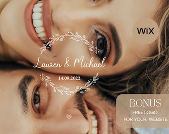 RSVP de casamento, modelo de site, convite para site de casamento, modelo de RSVP de casamento Wix, logotipo de casal de noivos grátis, site Wix minimalista