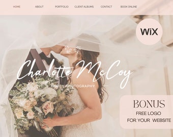 Photography website template bundle, wix website template, wedding photographer website, website portfolio, free logo, boho template website