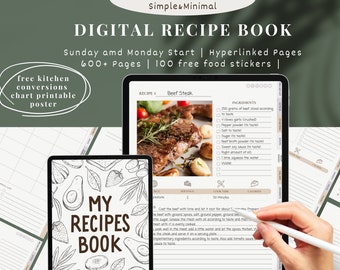Digital recipe book for GoodNotes, digital iPad recipe journal, digital cookbook, digital meal planner, recipe book template, family recipes