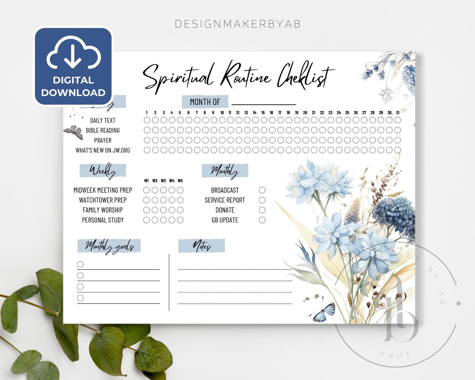 JW Spiritual Routine Checklist & Goal Tracker, JW Printable Organizer ...