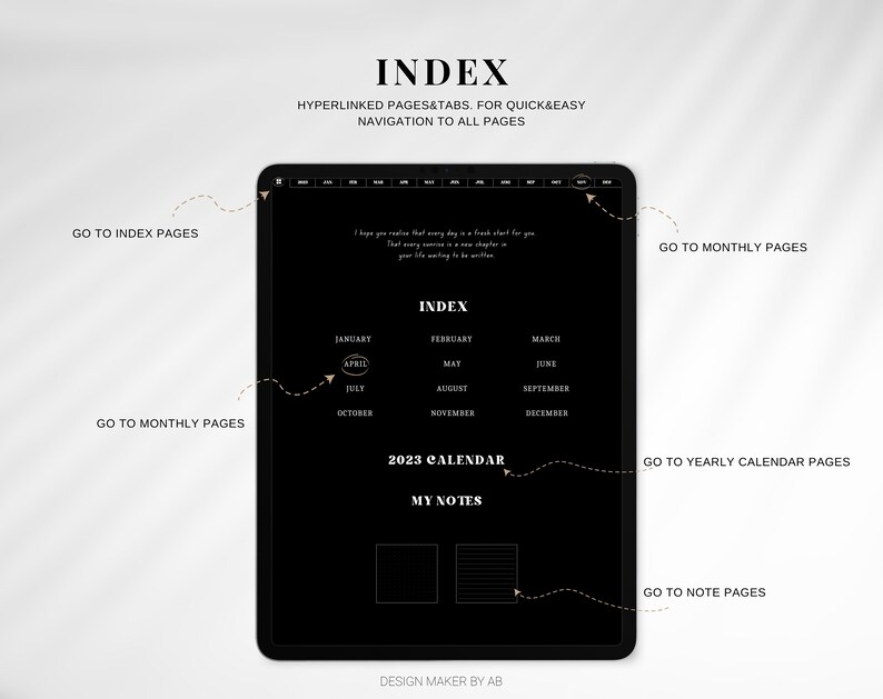 2023 Dark Mode Digital Planner Goodnotes Black Planner iPad Etsy