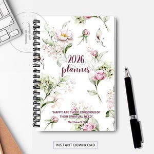 JW Printable Planner 2026, Study and Service Notebook, Floral Journal, JW Pioneer Gifts, Digital Download, Meeting and Ministry Organizer