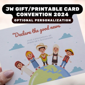 JW card convention 2024, Declare the Good News, special convention printable card, digital JW baptism gift, personalised encouraging card