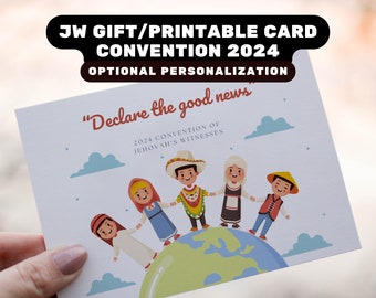 JW card convention 2024, Declare the Good News, special convention printable card, digital JW baptism gift, personalised encouraging card