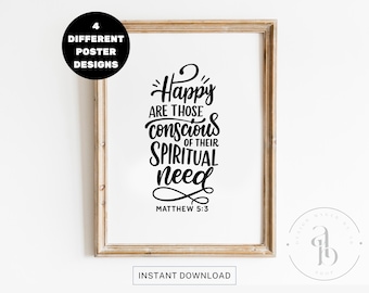 2026 Yeartext Printable Poster with Scripture Matthew 5:3, Printable Year text gift, Stationary Bible Verse, JW Gift, Black&white print