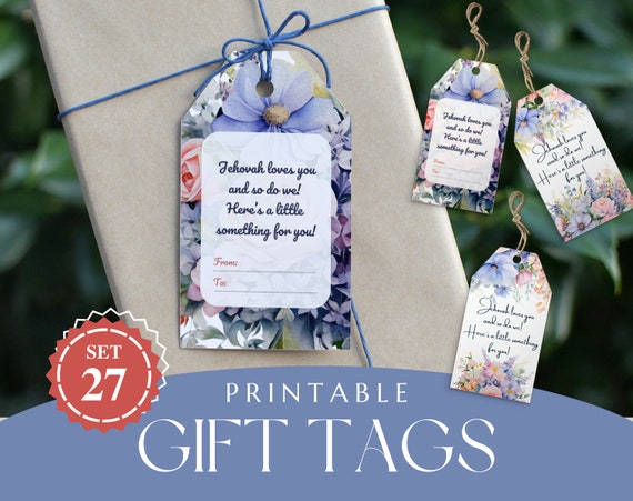 Printable JW gift tags, JW gift ideas, pioneer school gift, JW party tag, jehovah witness gift, baptism gift, elder thank you greeting card