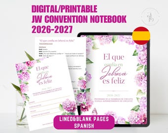 2026-2027 Circuit Assembly Spanish Notebook, Digital&Printable, JW Notebook Floral, JW Convention Notebook, El que confía en Jehová es feliz