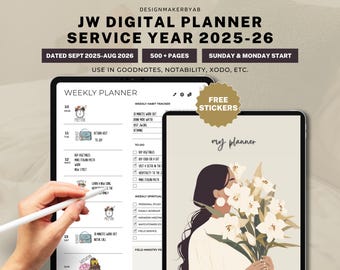 JW Digital Planner New Service Year 2025-2026, Meetings/Service/Ministry Note, All in one Pioneer Planner, Jehovah Witness supplies, JW Gift