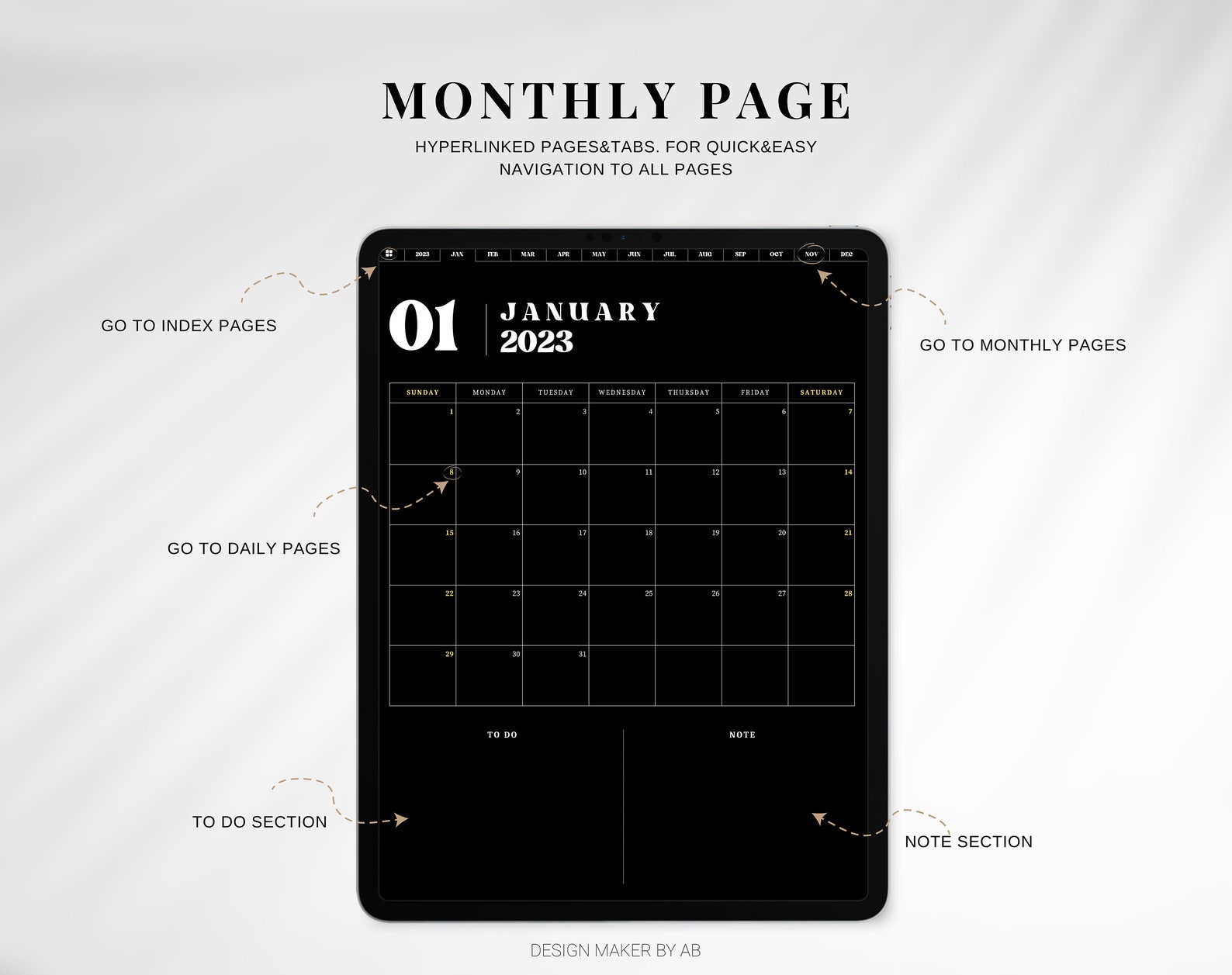 2023 Dark Mode Digital Planner Goodnotes Black Planner iPad Etsy