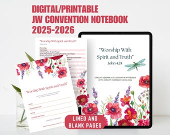Worship With Spirit and Truth 2025-2026 Circuit Assembly Notebook, digitaal en afdrukbaar, JW Circuit Assembly Program, JW Notebook bloemen