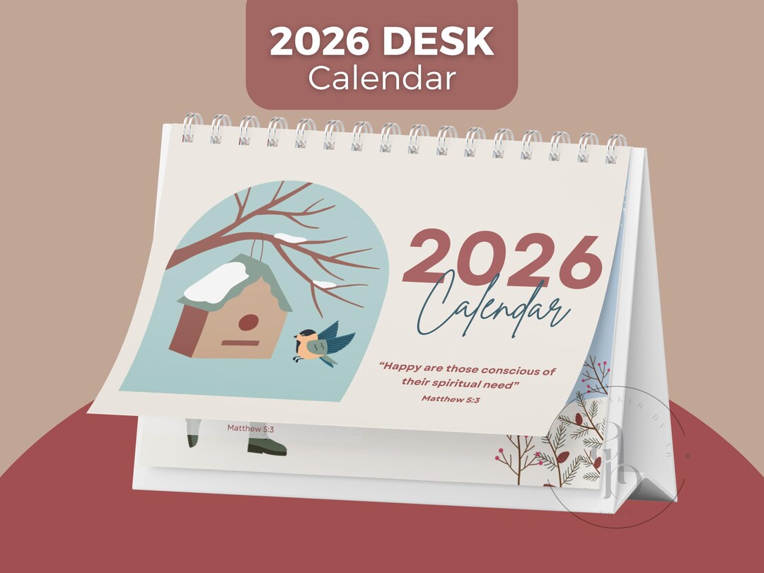 A5 Printable JW Desk Calendar 2026, Matthew 5:3 Yeartext, Minimalist ...