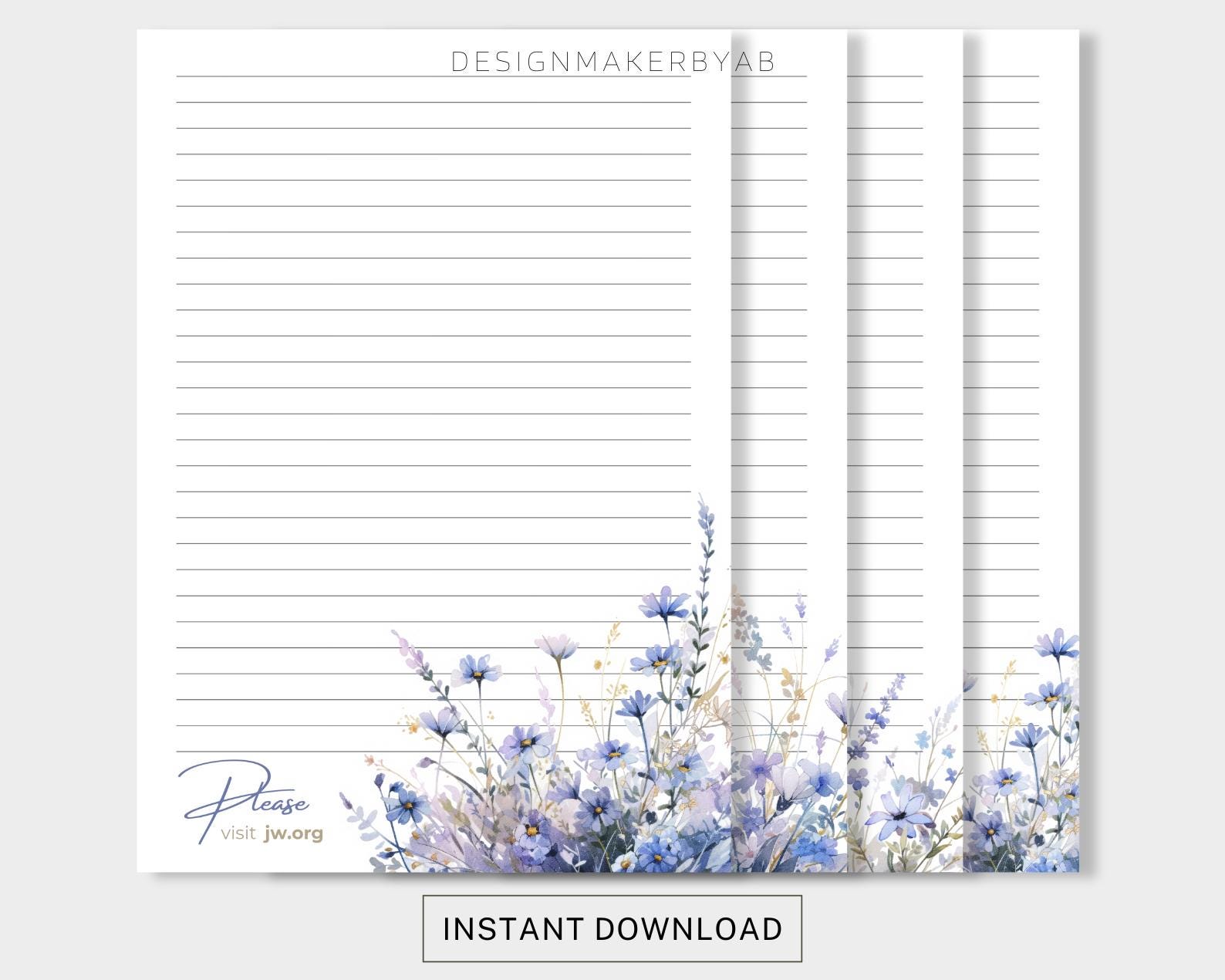 JW Printable Letter Writing Stationery, A4&US Letter, JW Digital Download, Ministry Letterheads, Flowers Letter Writing Paper, Journal Paper