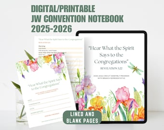 Hoor wat de geest zegt tegen de gemeenten 2025-2026 Circuit Assembly Notebook, digitaal en afdrukbaar, JW Notebook met bloemen