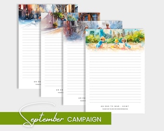 September 2025 Special Campaign End War, JW Letter Writing Paper, JW Printable, Lined and Unlined, Field Service Supplies, Letterhead Paper
