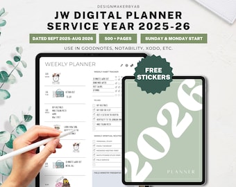 JW Digital Planner New Service Year 2025-2026, Meetings/Service/Ministry Note, All in one Pioneer Planner, Jehovah Witness supplies, JW Gift