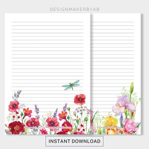 Papel para escribir cartas JW, papel para notas con flores de primavera en acuarela, papelería JW, suministros para servicios de campo, papel con membrete, con y sin rayas
