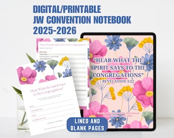 Hoor wat de geest zegt tegen de gemeenten 2025-2026 Circuit Assembly Notebook, digitaal en afdrukbaar, JW Notebook met bloemen