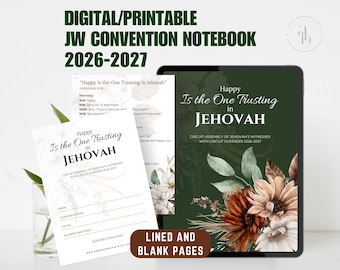 2026-2027 Circuit Assembly Notebook, Digital and Printable, JW Notebook Floral, JW Convention Notebook, Happy Is the One Trusting In Jehovah