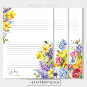 Papel para escribir cartas JW, papel para notas con flores de primavera en acuarela, papelería JW, suministros para servicios de campo, papel con membrete, con y sin rayas