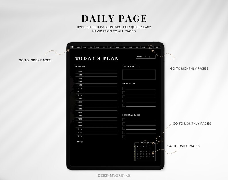 2023 Dark Mode Digital Planner Goodnotes Black Planner iPad Etsy