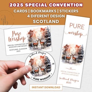 Convención especial de los JW de Escocia en Glasgow 2025, Adoración pura, Regalos de la Convención Internacional de los JW, Marcadores imprimibles, Tarjetas de los JW, Ciervo, Pegatinas