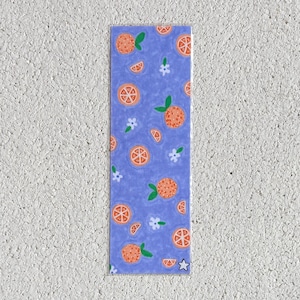 Oranges Bookmark | Cornflower Oranges and Flowers Bookmark | Hand Drawn Bookmark | Cornflower and Floral Handmade Bookmark | Floral Bookmark
