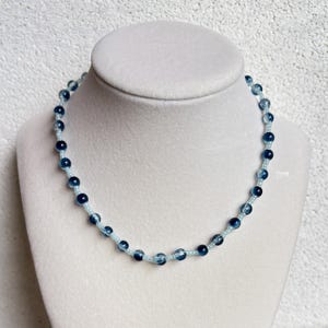 Navy Blue and Pearlescent Beaded Necklace | Handmade Necklace | Beaded Jewelry | Glass Bead Necklace | Blue Jewelry | Beaded Chain Jewelry