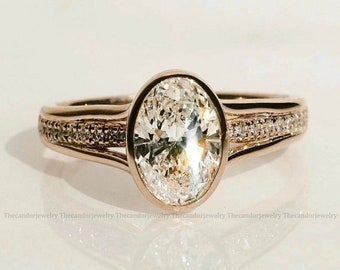 3 CT Oval Cut Bezel Set Moissanite Engagement Ring 14k Solid Yellow Gold Ring Unique Wedding Ring Anniversary Ring Handmade Jewelry For Her