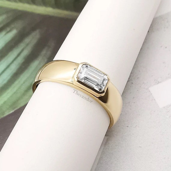 Men's Solitaire Ring 3.00 CT Emerald Cut Colorless Etsy