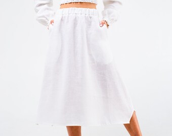 Women Linen skirt with pockets, Long midi skirt, high waisted skirt, linen skirt for women, READY TO SHIP