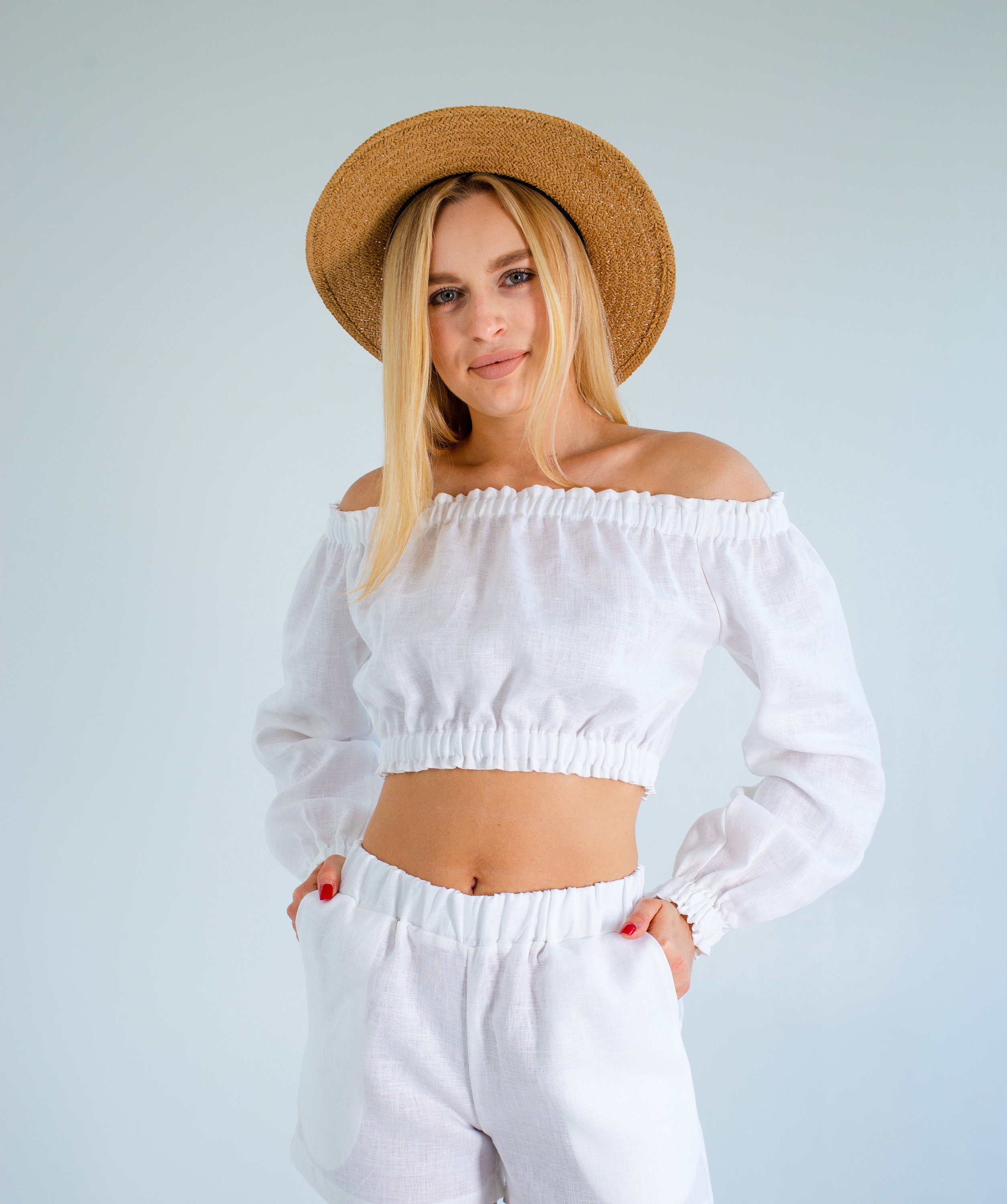 Linen Crop top for womenOff the shoulders linen top for | Etsy