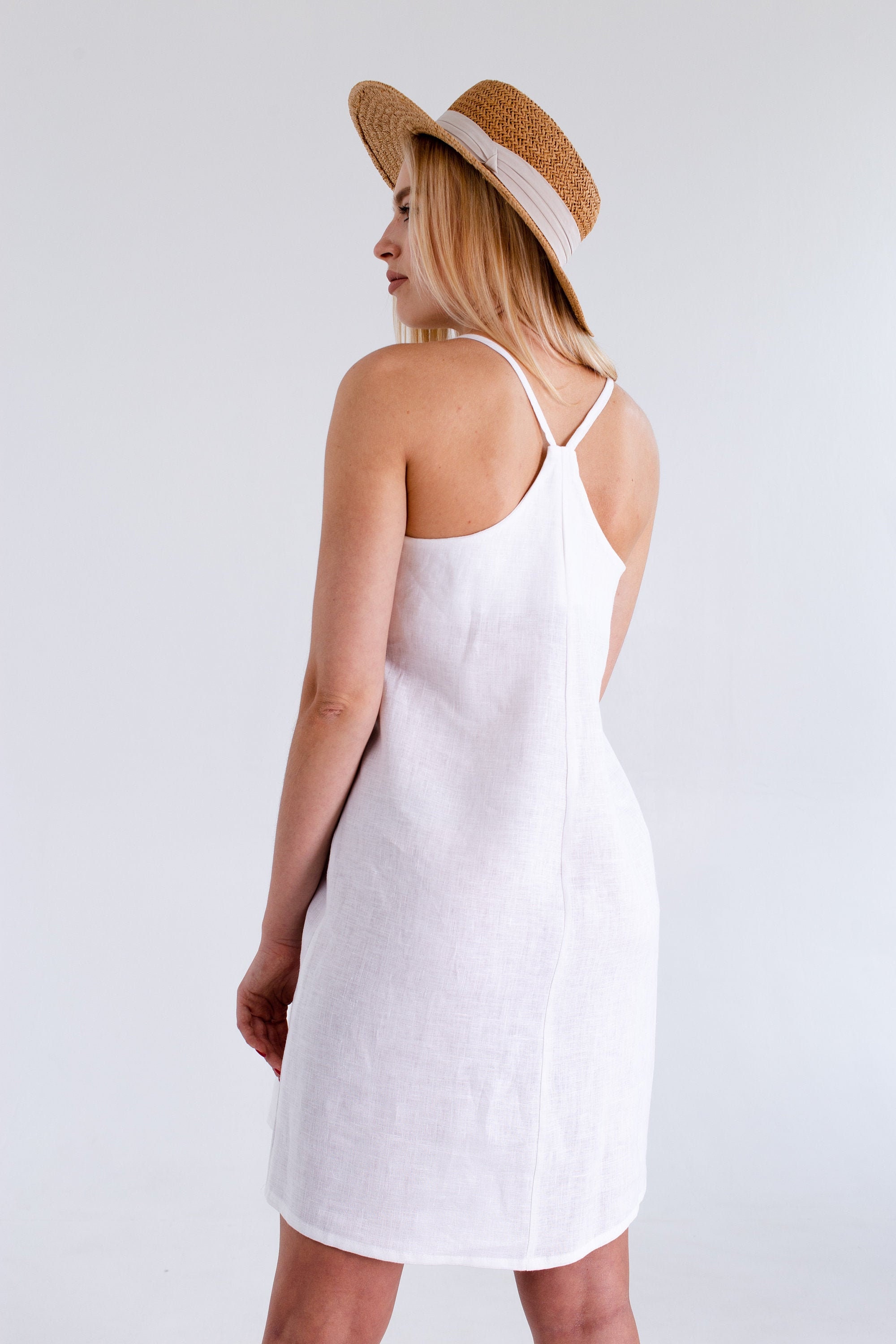 White linen dress.Sleeveless linen dress Pure linen dress Etsy