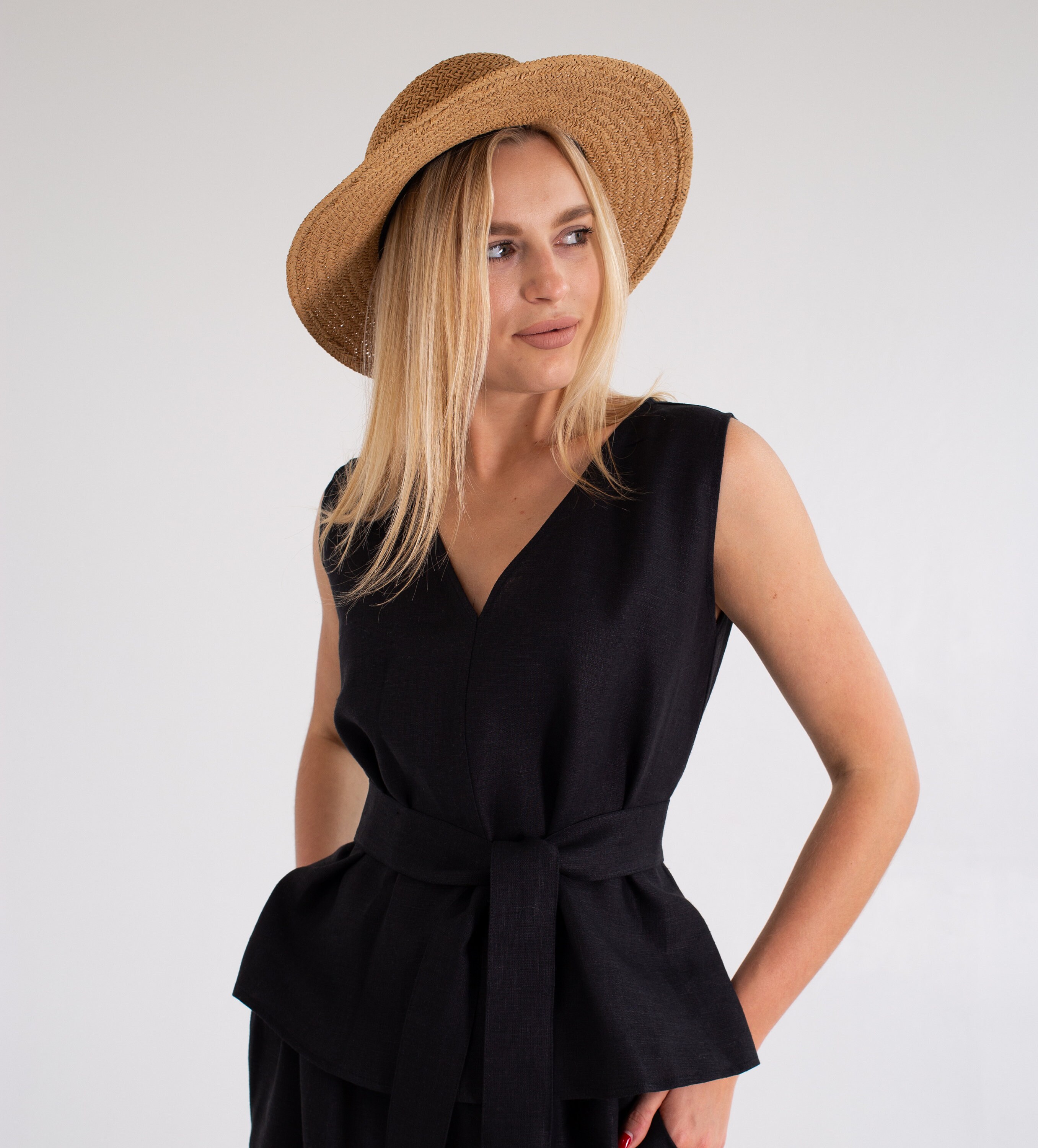 Black Linen Top Linen Tank Top Black Linen Top in Vneck Etsy UK