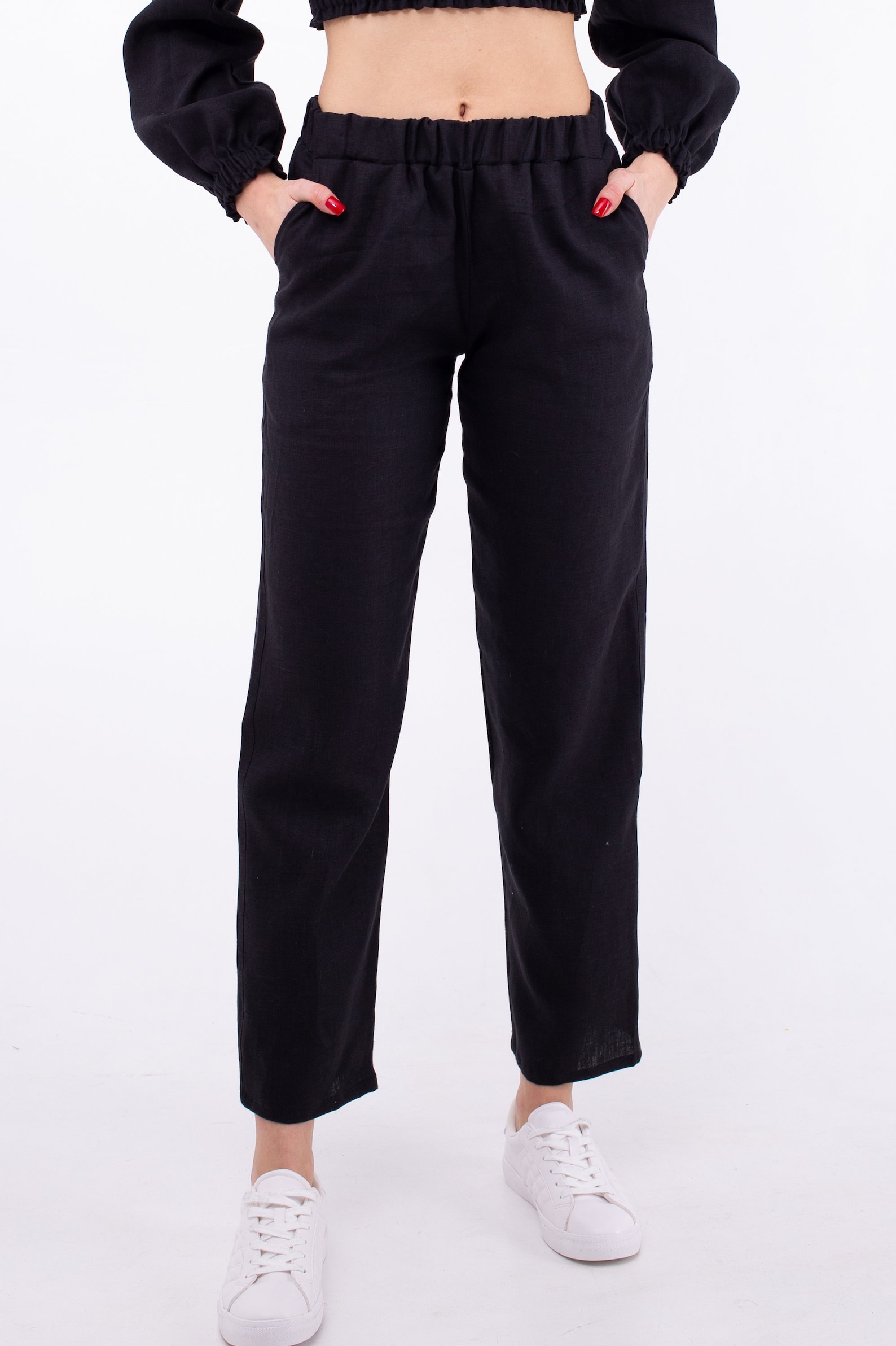 Black linen pants with pockets for women straight cut with Etsy