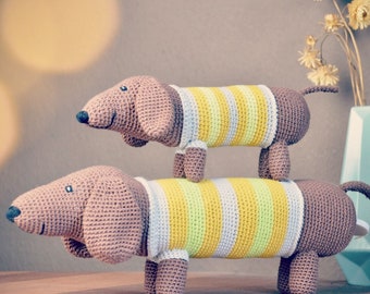 Crochet pattern/ Crochet instructions/ Dagobert Dachshund/Teckel/ Cuddly toy with sweater/ Toy/ Gift/ DIY/ Amigurumi pattern