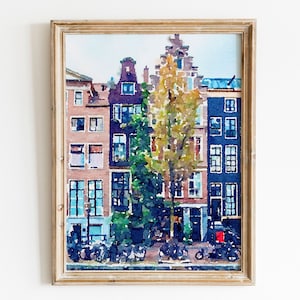 Amsterdam House Impressionist Watercolor Print, Netherlands Travel Wall Art, Amsterdam Painting Download, 5x7, 8x10, 11x14, 16x20, 18x24