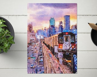Seven Train Impressionist Watercolor Print, Sunnyside Queens Painting, New York City Watercolor Wall Art, Manhattan Skylines, Queens NYC