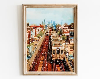 Philadelphia Railroad Watercolor Art Print | Philadelphia Skyline Wall Art | Philadelphia Cityscape Painting | Philadelphia Home Decor Gift