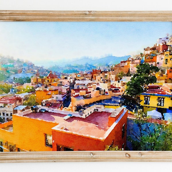 Guanajuato Mexico Watercolor, Mexican Home Decor, Mexico City Travel Souvenir, Mexico Landscape Wall Art, Digital Print, Digital Painting